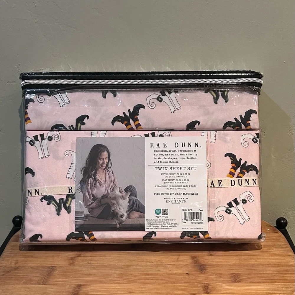 Rae Dunn Pink WITCH SHOES Halloween Twin Bed 3 Piece Sheet Set